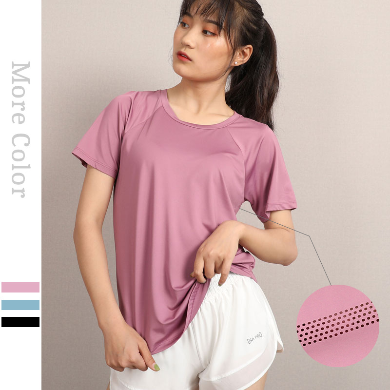 Mesh Large Size Sports T-Sleeve Women&#039;s Loose Fit Short Shirt round Neck Yoga Clothes Top Gym Short Sleeve Wholesale