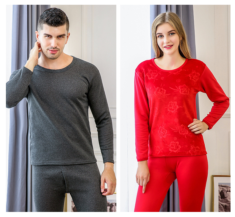Men's and Women's Fleece Thick Autumn Clothes MiddleAged and Elderly Golden Fleece Thermal Underwear Couple Suit Whole