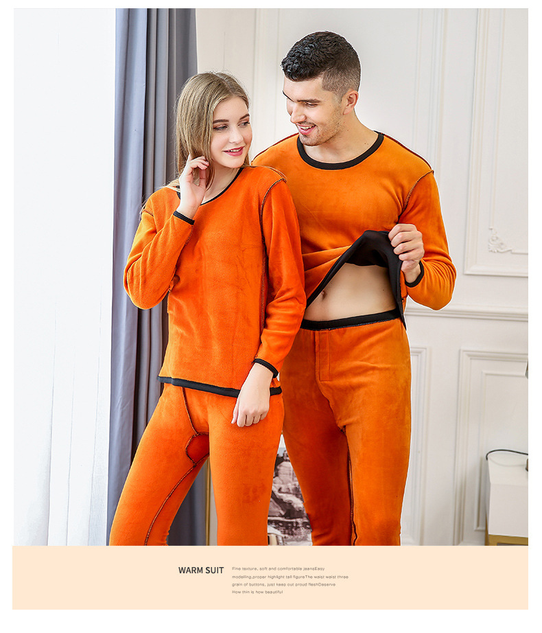 Men's and Women's Fleece Thick Autumn Clothes MiddleAged and Elderly Golden Fleece Thermal Underwear Couple Suit Whole
