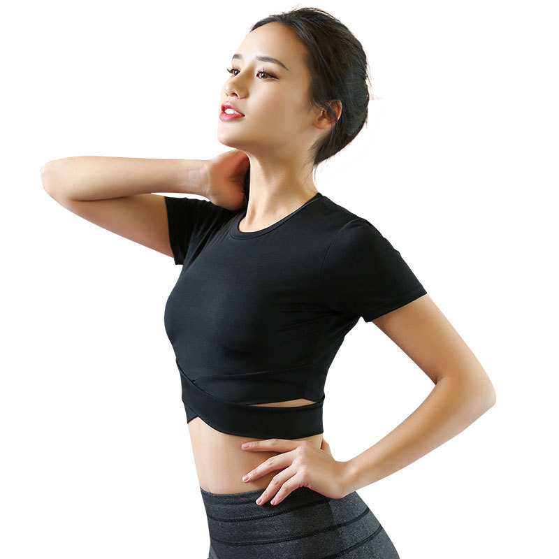 Tshirt Women&#039;s Tight Midriff Outfit Stretch Fitness ShortSleeved Dance Sweatshirt Running Quick Drying Clothes Whole
