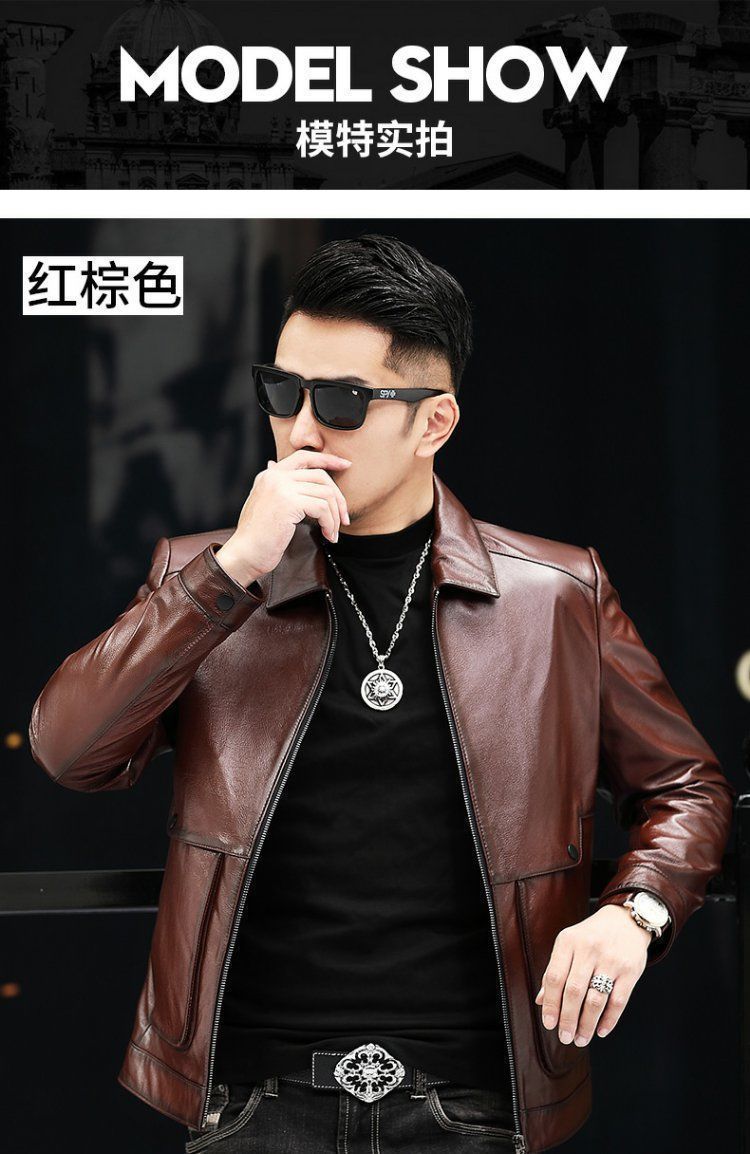 202 Autumn New Haining Sheep Genuine Leather Clothes Men's Korean-Style Short Slim Lapel Leather Jacket Coat