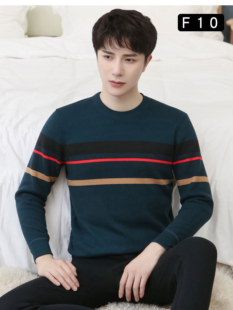 New Winter Men's Fleece Lined Padded Warm Keeping Underwear Set Youth Can Wear outside Lambswool Printed Autumn Clothes Long Pants