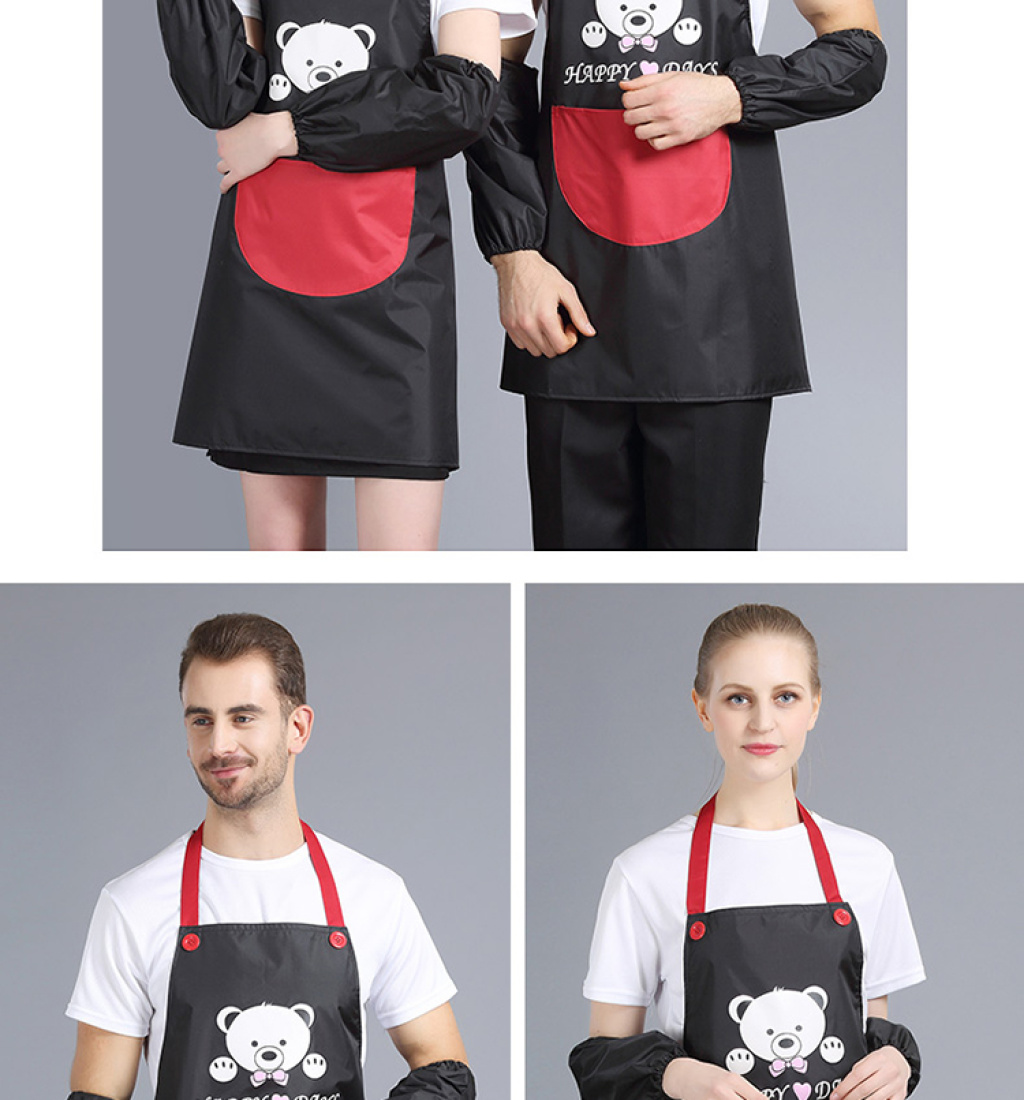 Korean Fashion Apron, Home Kitchen Milk Tea Shop Manicure Waterproof Adult Men's and Women's Work Clothes Apron with Knife and Fork Patterns