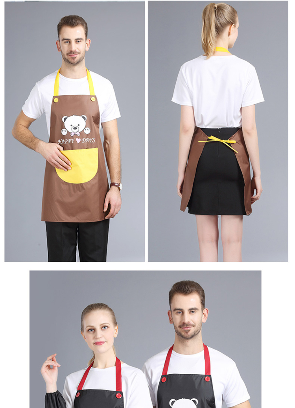 Korean Fashion Apron, Home Kitchen Milk Tea Shop Manicure Waterproof Adult Men's and Women's Work Clothes Apron with Knife and Fork Patterns