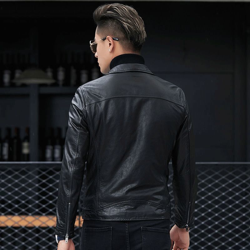 202 Autumn New Haining Sheep Genuine Leather Clothes Men&#039;s Slim Single Leather Jacket Casual Suit Collar Coat Fashion