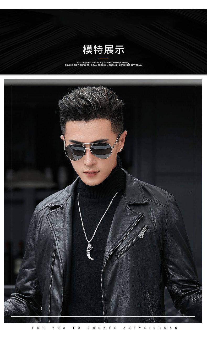 202 Autumn New Haining Sheep Genuine Leather Clothes Men's Slim Single Leather Jacket Casual Suit Collar Coat Fashion