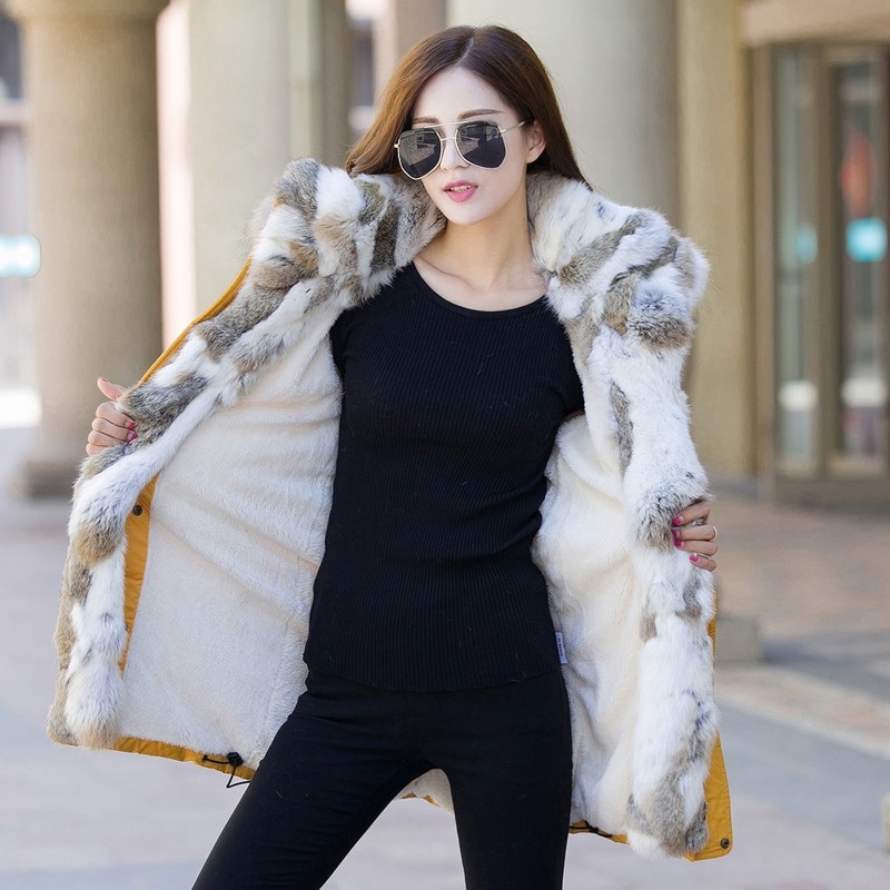 Fur down Jacket Thickened Men&#039;s and Women&#039;s Mid-Length Korean Style Winter Clothes Rabbit Fur Collar Youth Fashionable Warm Jacket off-Season