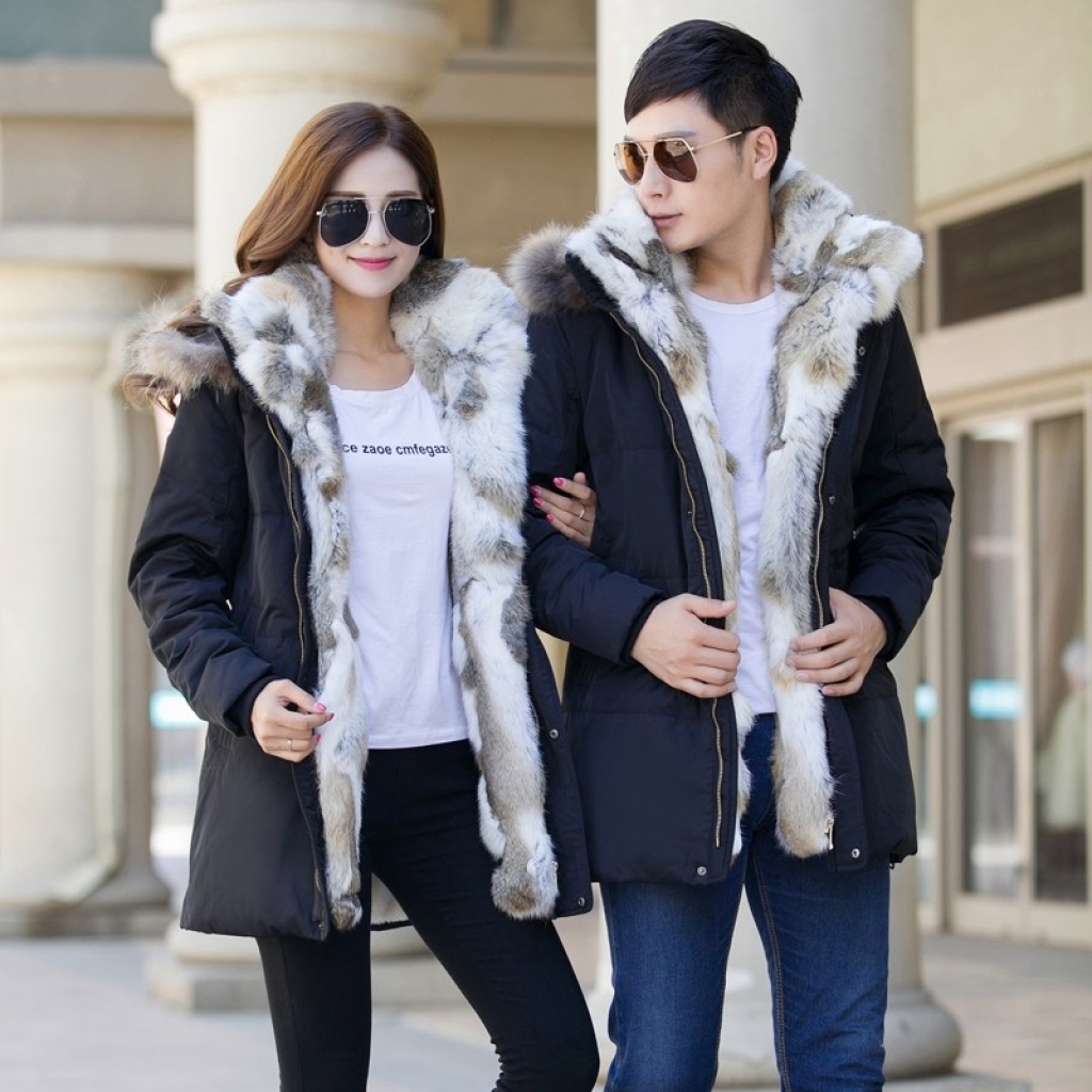 Fur down Jacket Thickened Men's and Women's Mid-Length Korean Style Winter Clothes Rabbit Fur Collar Youth Fashionable Warm Jacket off-Season Fur down Jacket Thickened Men's and Women's Mid-Length Korean Style Winter Clothes Rabbit Fur Collar Youth Fashionable Warm Jacket off-Season