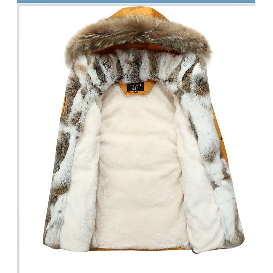 Fur down Jacket Thickened Men&#039;s and Women&#039;s Mid-Length Korean Style Winter Clothes Rabbit Fur Collar Youth Fashionable Warm Jacket off-Season