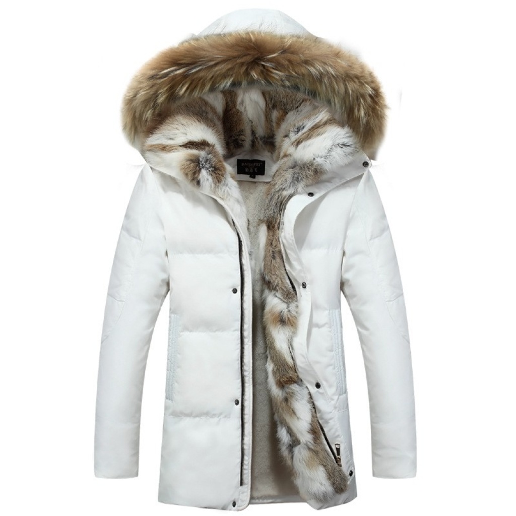Fur down Jacket Thickened Men's and Women's Mid-Length Korean Style Winter Clothes Rabbit Fur Collar Youth Fashionable Warm Jacket off-Season Fur down Jacket Thickened Men's and Women's Mid-Length Korean Style Winter Clothes Rabbit Fur Collar Youth Fashionable Warm Jacket off-Season
