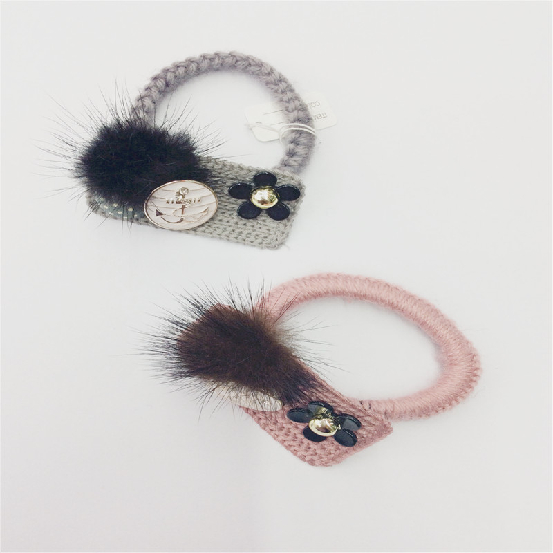 The new knitting wool ball ring hair ornaments hair rope headdress cute Korean band