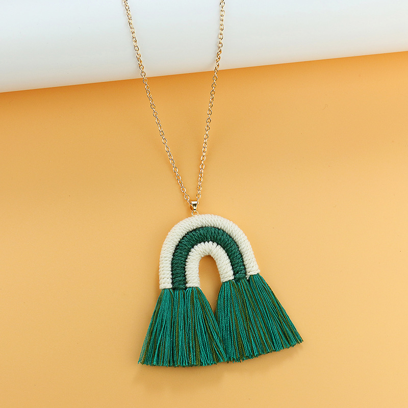 Europe and America Cross Border New Rainbow Tassel Necklace for Women Niche Design Creative Handmade Rope Knitting Accessories Wholesale