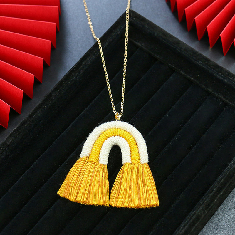 Europe and America Cross Border New Rainbow Tassel Necklace for Women Niche Design Creative Handmade Rope Knitting Accessories Wholesale Europe and America Cross Border New Rainbow Tassel Necklace for Women Niche Design Creative Handmade Rope Knitting Accessories Wholesale