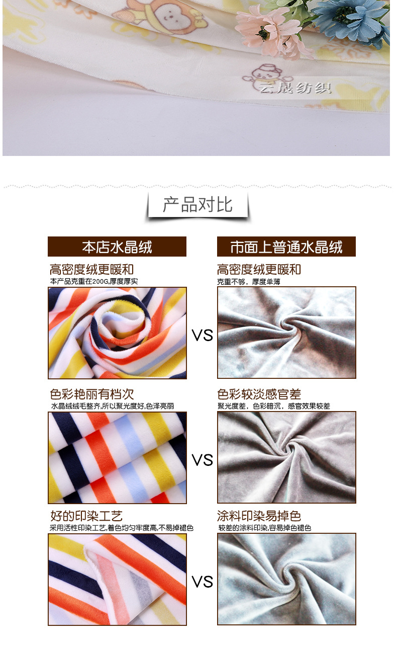 Crystal fleece spot ying le fleece printed fabric Crystal flannelette knitted fabric home wear home textile fabric customization