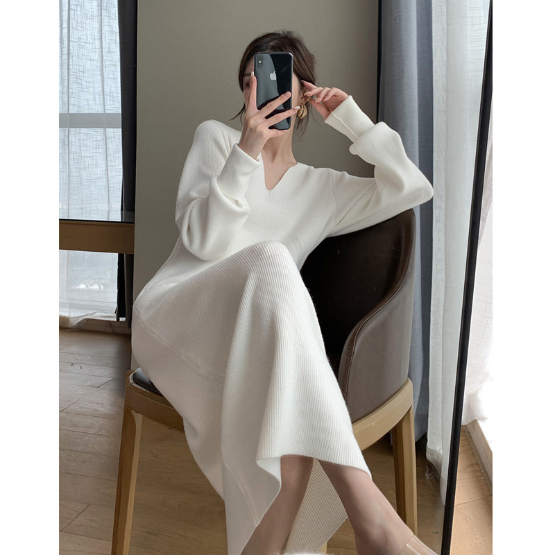 White Knitted Fabric Dress for Women Autumn and Winter Long Long Dress Underdress 2022 New Elegant Inner Match Sweater Skirt White Knitted Fabric Dress for Women Autumn and Winter Long Long Dress Underdress 2022 New Elegant Inner Match Sweater Skirt