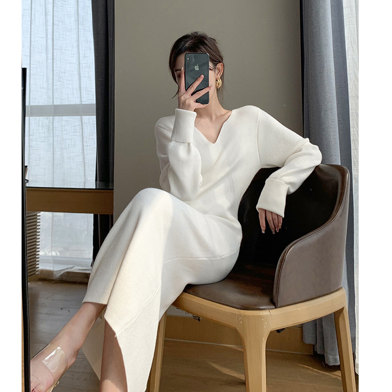 White Knitted Fabric Dress for Women Autumn and Winter Long Long Dress Underdress 2022 New Elegant Inner Match Sweater Skirt White Knitted Fabric Dress for Women Autumn and Winter Long Long Dress Underdress 2022 New Elegant Inner Match Sweater Skirt