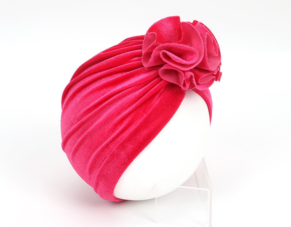 14 Colors Foreign Trade New Children Sleeve Cap Baby Autumn and Winter Gold Velvet Knitted Fabric Pleated Flower Indian Hat 14 Colors Foreign Trade New Children Sleeve Cap Baby Autumn and Winter Gold Velvet Knitted Fabric Pleated Flower Indian Hat
