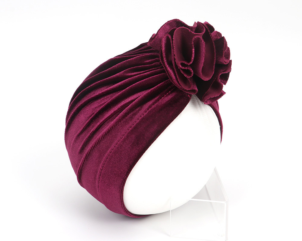 14 Colors Foreign Trade New Children Sleeve Cap Baby Autumn and Winter Gold Velvet Knitted Fabric Pleated Flower Indian Hat 14 Colors Foreign Trade New Children Sleeve Cap Baby Autumn and Winter Gold Velvet Knitted Fabric Pleated Flower Indian Hat