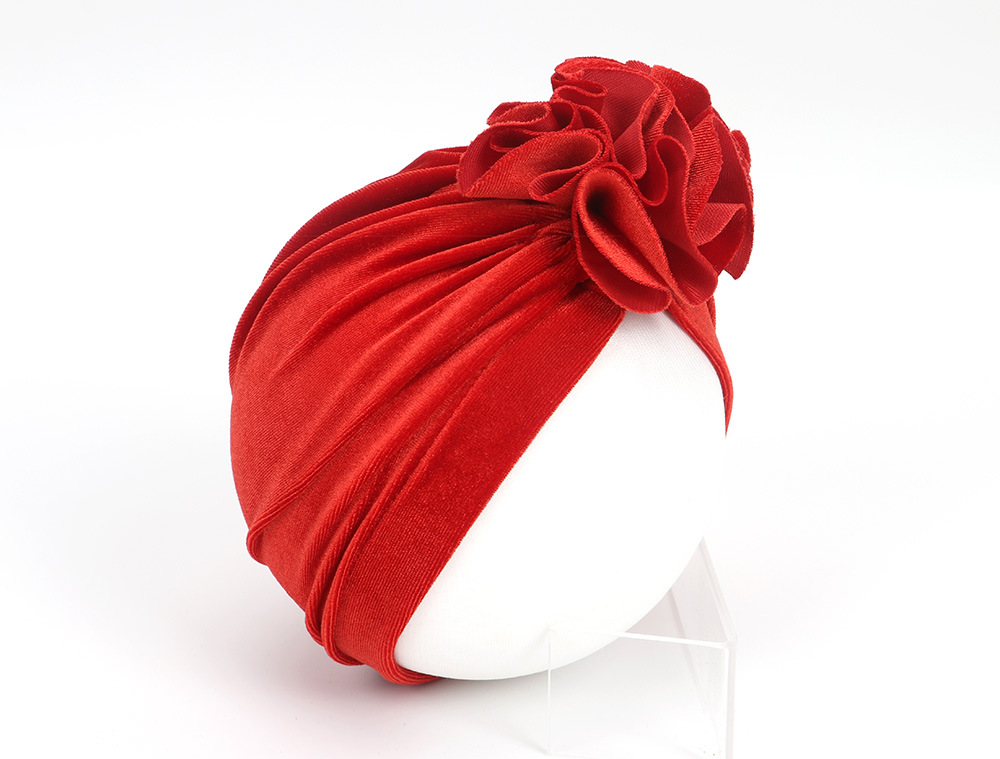 14 Colors Foreign Trade New Children Sleeve Cap Baby Autumn and Winter Gold Velvet Knitted Fabric Pleated Flower Indian Hat 14 Colors Foreign Trade New Children Sleeve Cap Baby Autumn and Winter Gold Velvet Knitted Fabric Pleated Flower Indian Hat