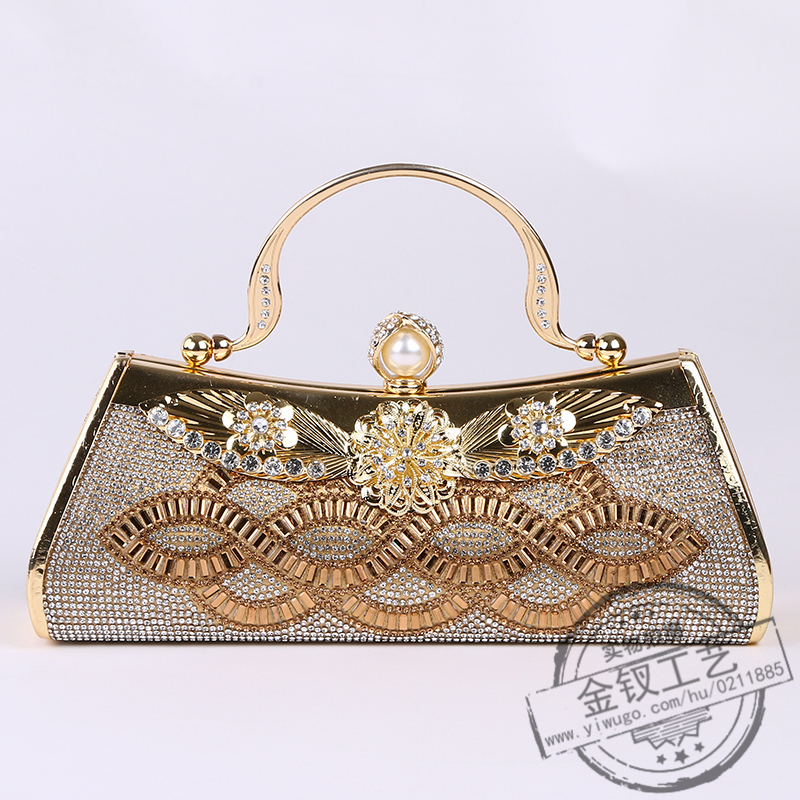 High-End Rhinestone-Encrusted Pearl Buckle Annual Party Banquet Dress Garment Bag Dinner Bag Princess Bag Pearl Rhinestone Single-Sided Diamond Handbag