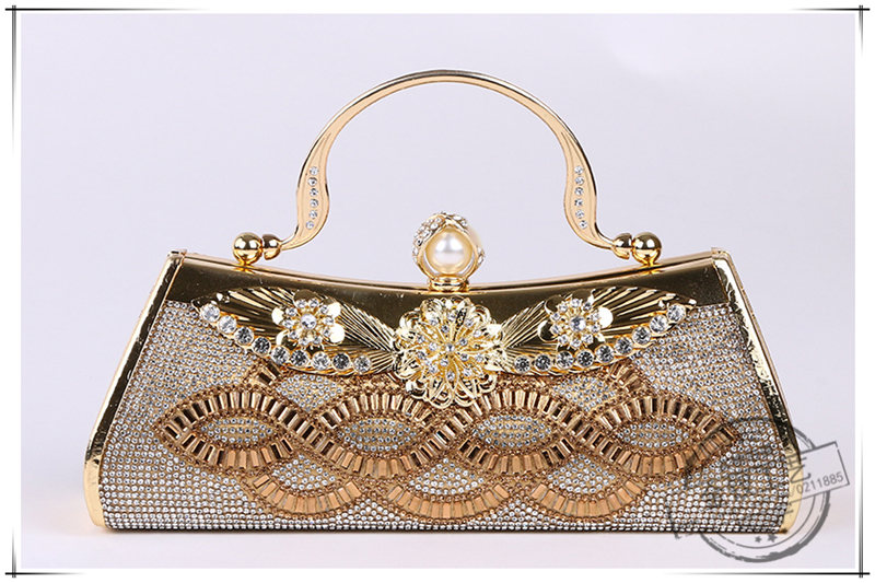 High-End Rhinestone-Encrusted Pearl Buckle Annual Party Banquet Dress Garment Bag Dinner Bag Princess Bag Pearl Rhinestone Single-Sided Diamond Handbag