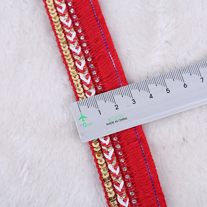 National wind box and bag edge decoration polyester fringed jacquard ribbon with diamond garment accessories can be customized National wind box and bag edge decoration polyester fringed jacquard ribbon with diamond garment accessories can be customized