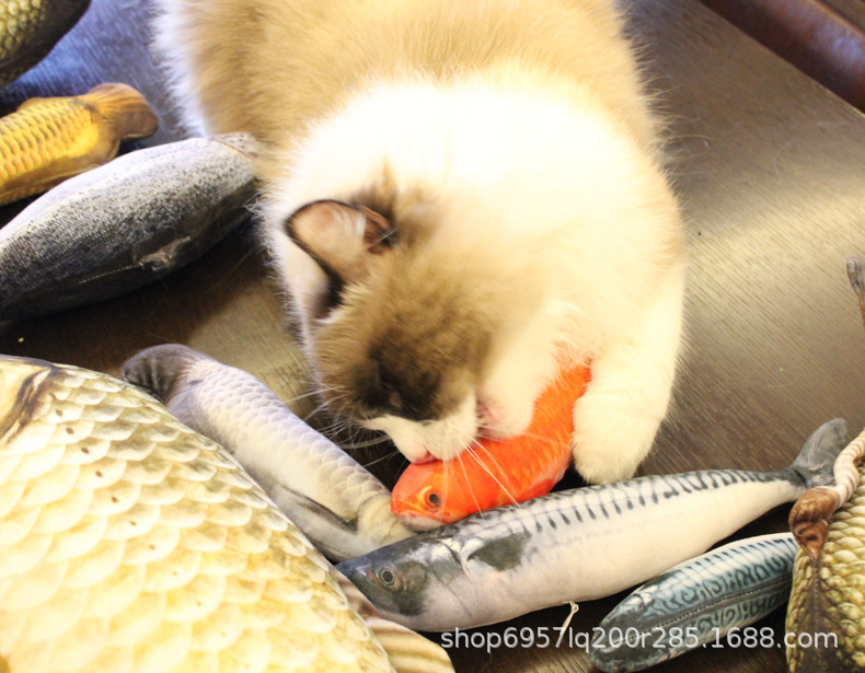Factory Wholesale Plush Simulated Fish Pet Cat Toy Catnip Cat Teaser Cat Doll Pillow Spot Straight Hair