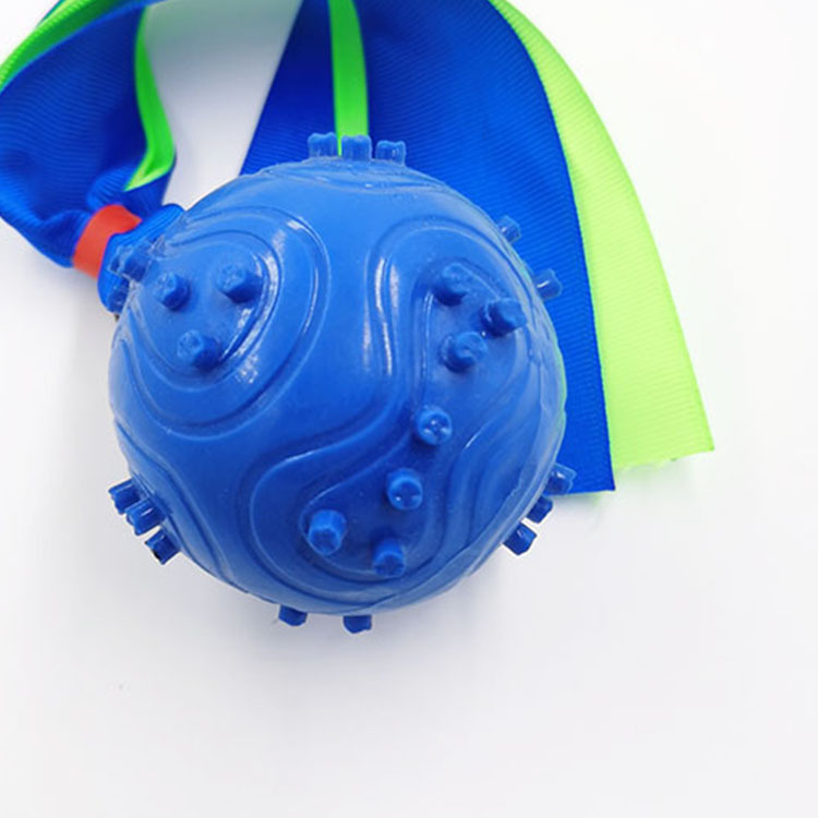 Pet Toy Molar Tooth Cleaning Ball TPR Ribbon Dog Sound Toy Environmental Protection Dog Training Bite-Resistant Ball Factory Price Direct Sales