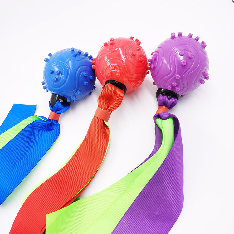 Pet Toy Molar Tooth Cleaning Ball TPR Ribbon Dog Sound Toy Environmental Protection Dog Training Bite-Resistant Ball Factory Price Direct Sales