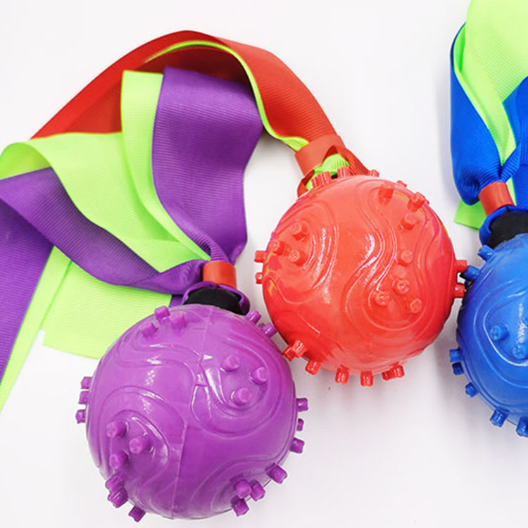 Pet Toy Molar Tooth Cleaning Ball TPR Ribbon Dog Sound Toy Environmental Protection Dog Training Bite-Resistant Ball Factory Price Direct Sales