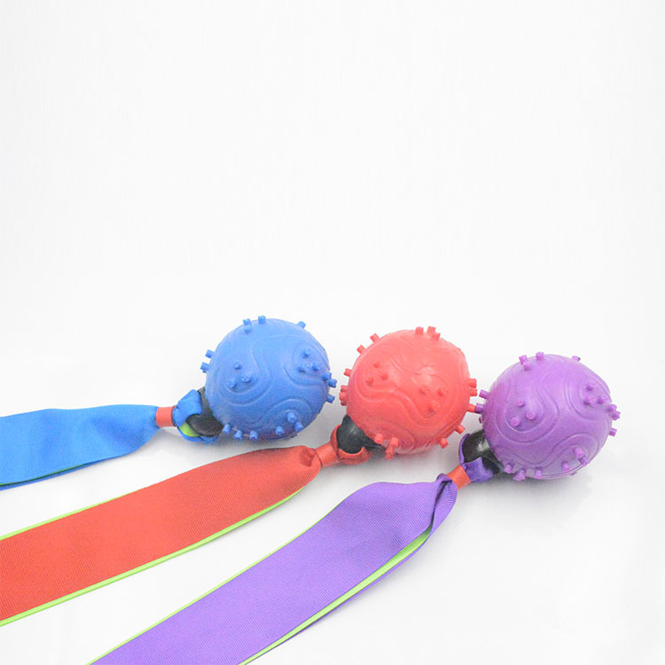 Pet Toy Molar Tooth Cleaning Ball TPR Ribbon Dog Sound Toy Environmental Protection Dog Training Bite-Resistant Ball Factory Price Direct Sales