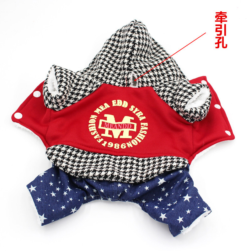 2018 Autumn and Winter Dog Clothes Fleece-Lined Pet Clothing Cat Sweater Black and White Plaid Thickened Four-Leg Cotton-Padded Clothes Supplies