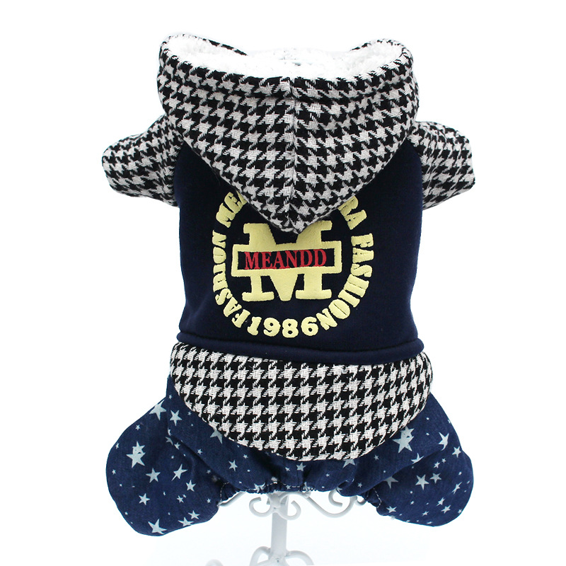 2018 Autumn and Winter Dog Clothes Fleece-Lined Pet Clothing Cat Sweater Black and White Plaid Thickened Four-Leg Cotton-Padded Clothes Supplies