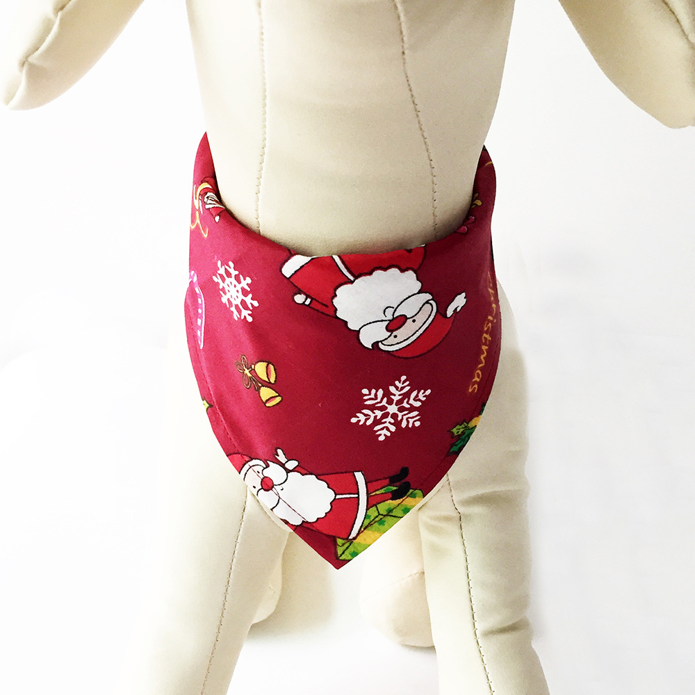 Cross-Border Amazon Christmas Pet's Saliva Towel Pure Cotton Triangle Scarf Dog Scarf Cat Scarf Jewelry