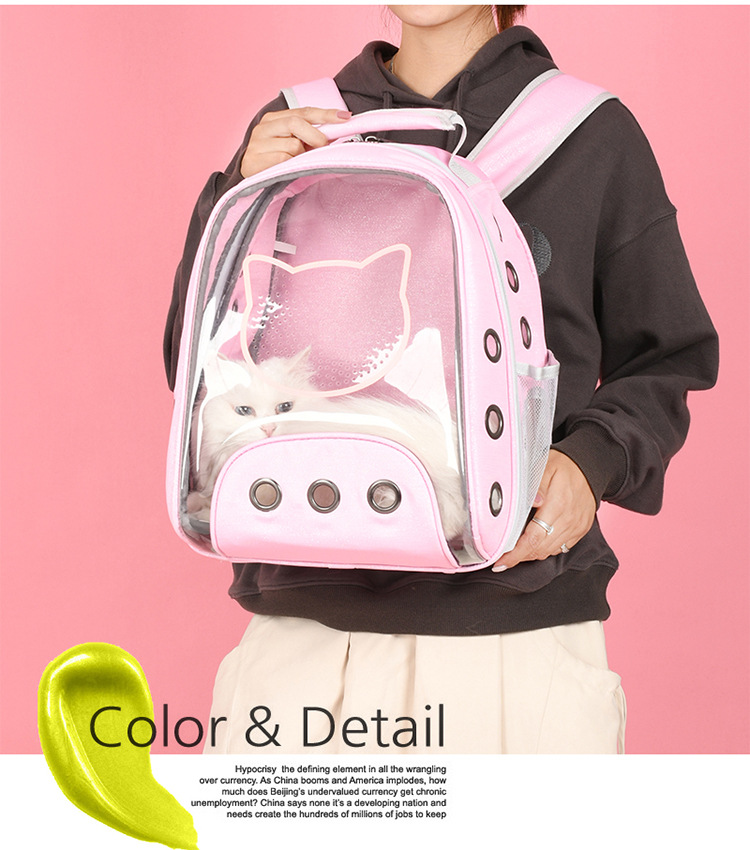 New Pet Bag Pet Backpack Solid Color Cat Bag Transparent Space Bag Outdoor Portable Space Capsule Dog Backpack