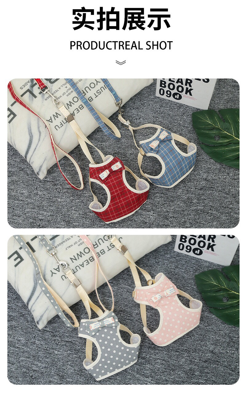 Plaid Chest Strap Pet Hand Holding Rope Dot Dog Vest Hand Holding Rope Mesh Chest Back Dog Leash Cat Rope Wholesale