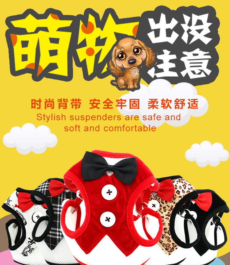 New Dog Hand Holding Rope Pet Bow Dress Mesh Chest Back Suit Bichon Dog Vest Supplies