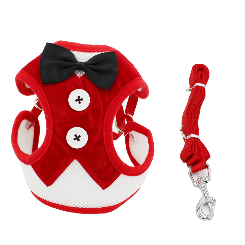 New Dog Hand Holding Rope Pet Bow Dress Mesh Chest Back Suit Bichon Dog Vest Supplies