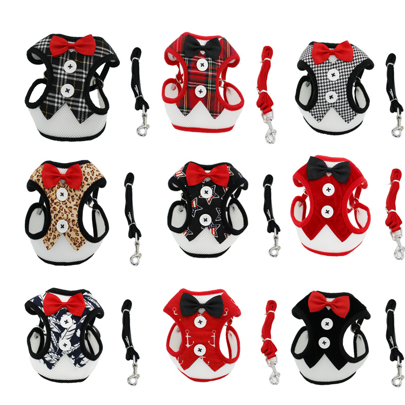 New Dog Hand Holding Rope Pet Bow Dress Mesh Chest Back Suit Bichon Dog Vest Supplies