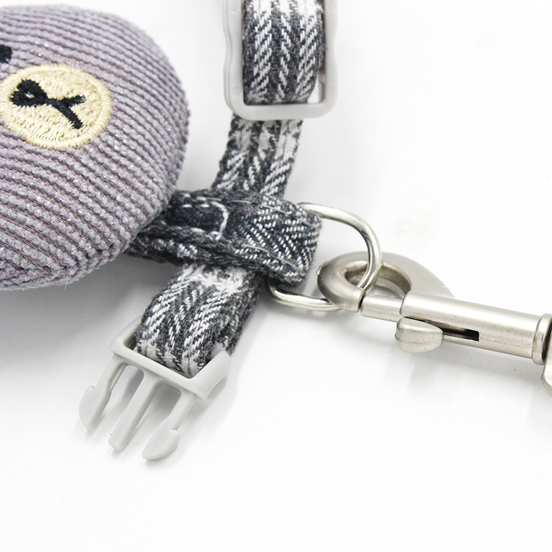 New Cat Pulling Rope I-Shaped Cat Chain Dog Leash Cute Bear Head Pet's Chest-Back Traction Belt Wholesale
