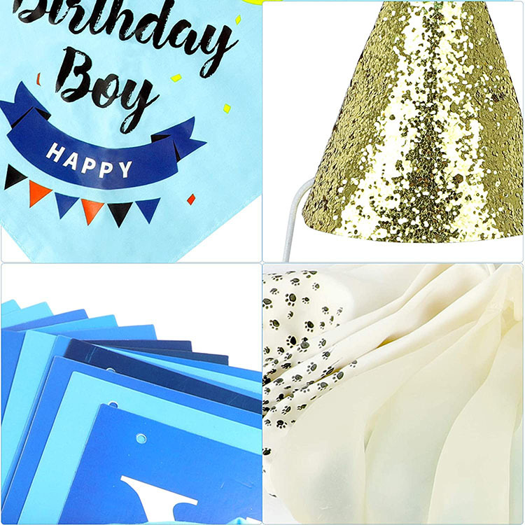 Pet Birthday Hat Saliva Towel Hanging Flag Scarf Bow Tie Balloon Set Dog Party Decoration Set