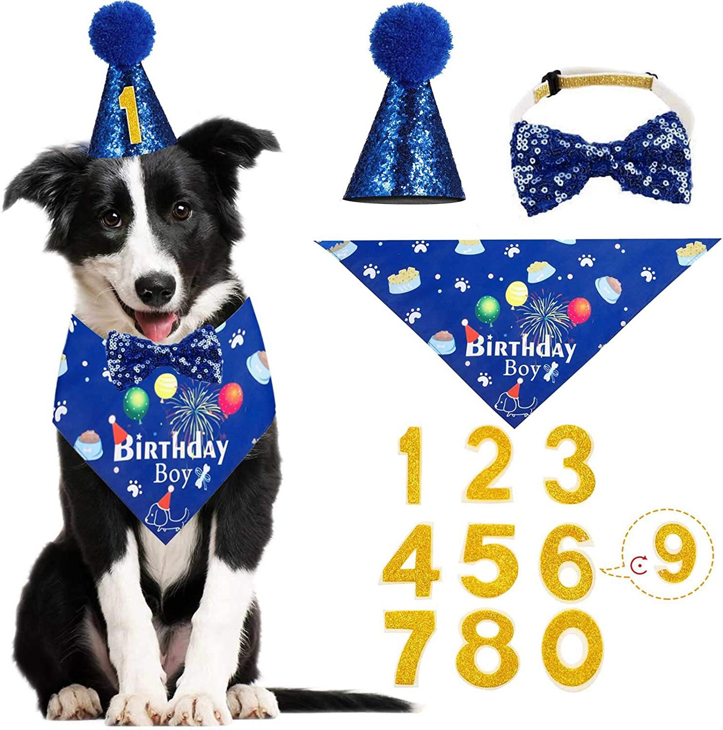 Pet Birthday Hat Saliva Towel Hanging Flag Scarf Bow Tie Balloon Set Dog Party Decoration Set