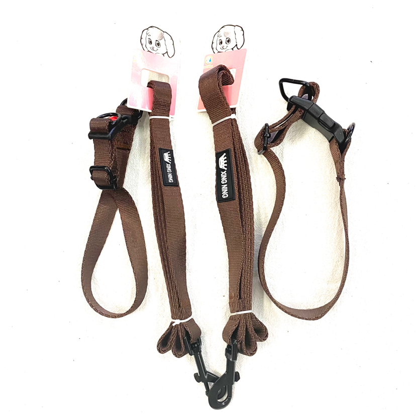 Pet Chain Nylon Flat Rope Collar Traction Belt Black Brown