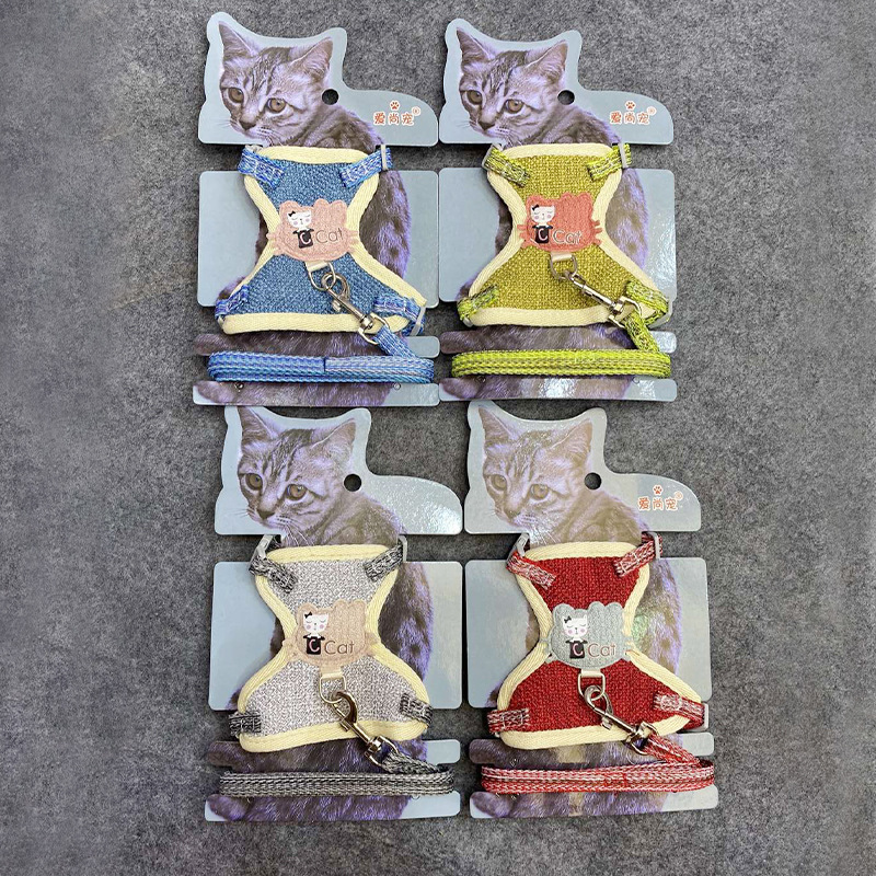 Cross-Border Hot Selling Cartoon Cotton Cloth Cat Pulling Rope Breathable Anti Breaking Loose Cat Rope Vest Style Chest Strap Pet Rope