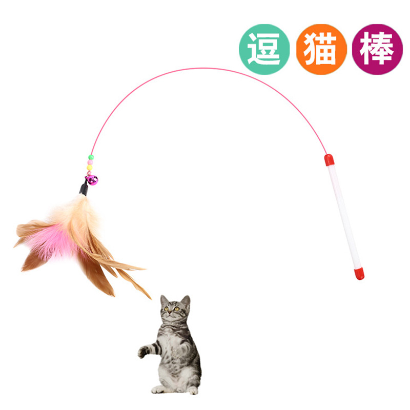 Factory In Stock Steel Wire Color Feather Cat Teaser Cat Toy Free Bell Cat Toy Pet Supplies Wholesale