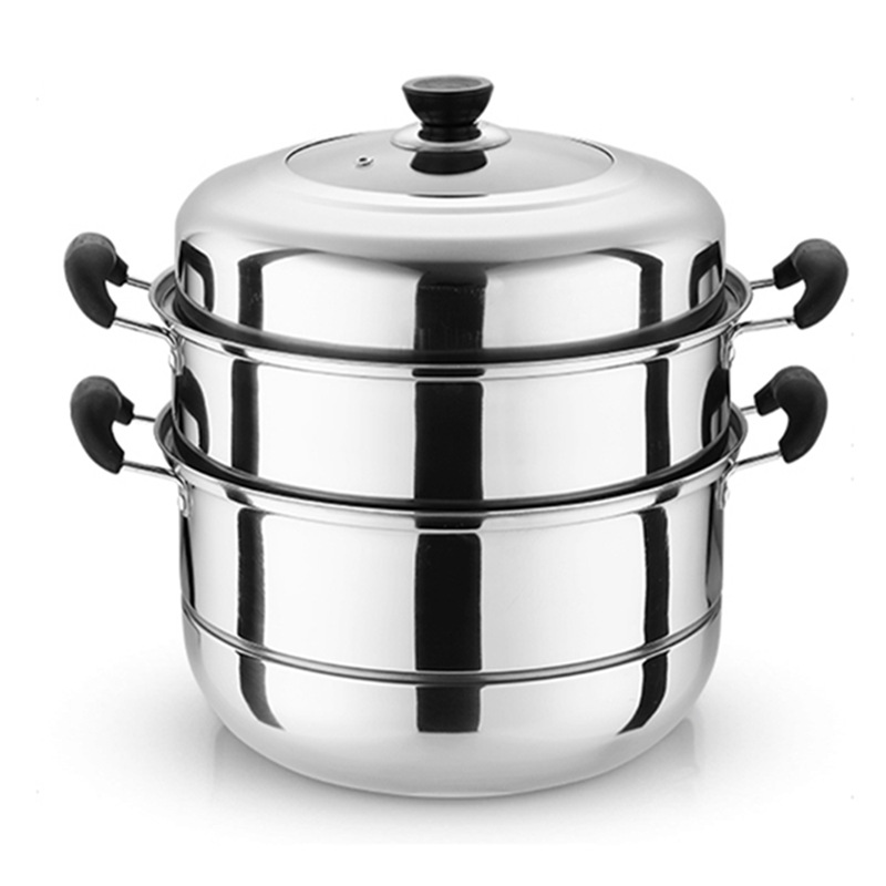Steel Steamer Soup Pot Household ThreeLayer Steamer Double Grate TwoLayer Steamer Composite Bottom Gift Steamer