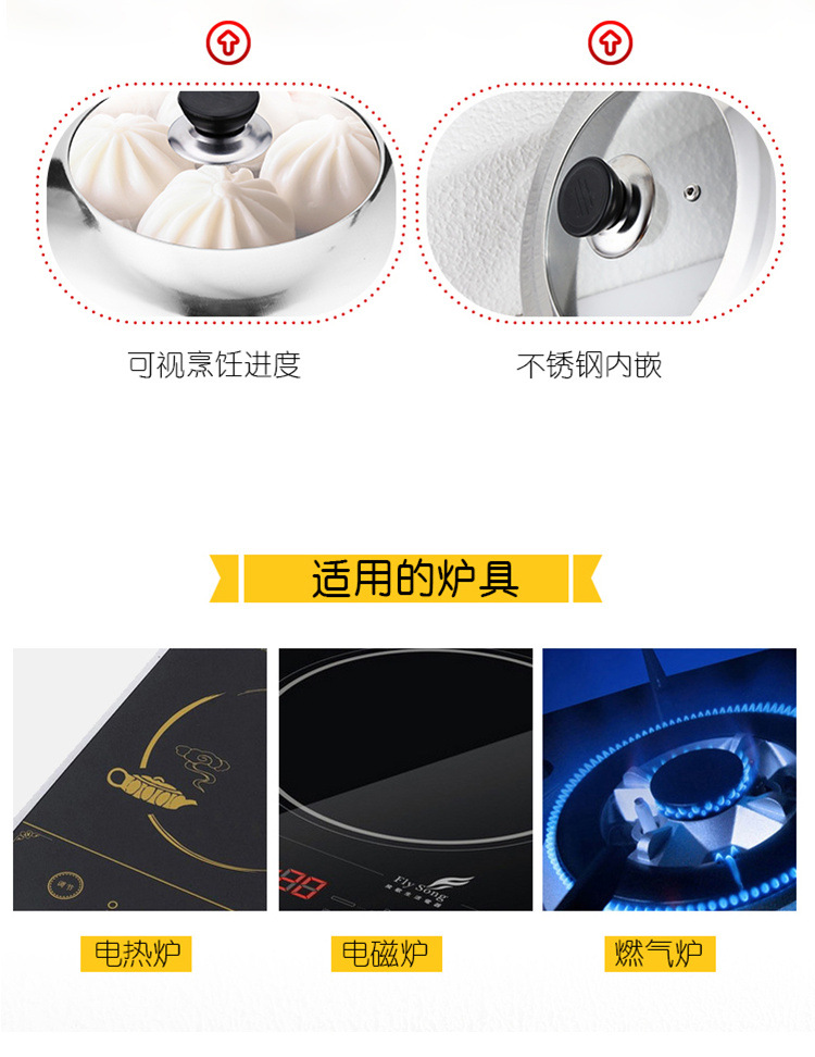 Steel Steamer Soup Pot Household ThreeLayer Steamer Double Grate TwoLayer Steamer Composite Bottom Gift Steamer