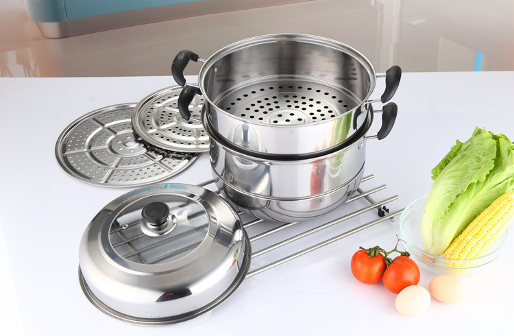 Steel Steamer Soup Pot Household ThreeLayer Steamer Double Grate TwoLayer Steamer Composite Bottom Gift Steamer
