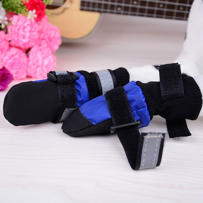 Blue wave children pet shoes anti-skid soft sole dog shoes big dog double reflective band walking  dog shoes.