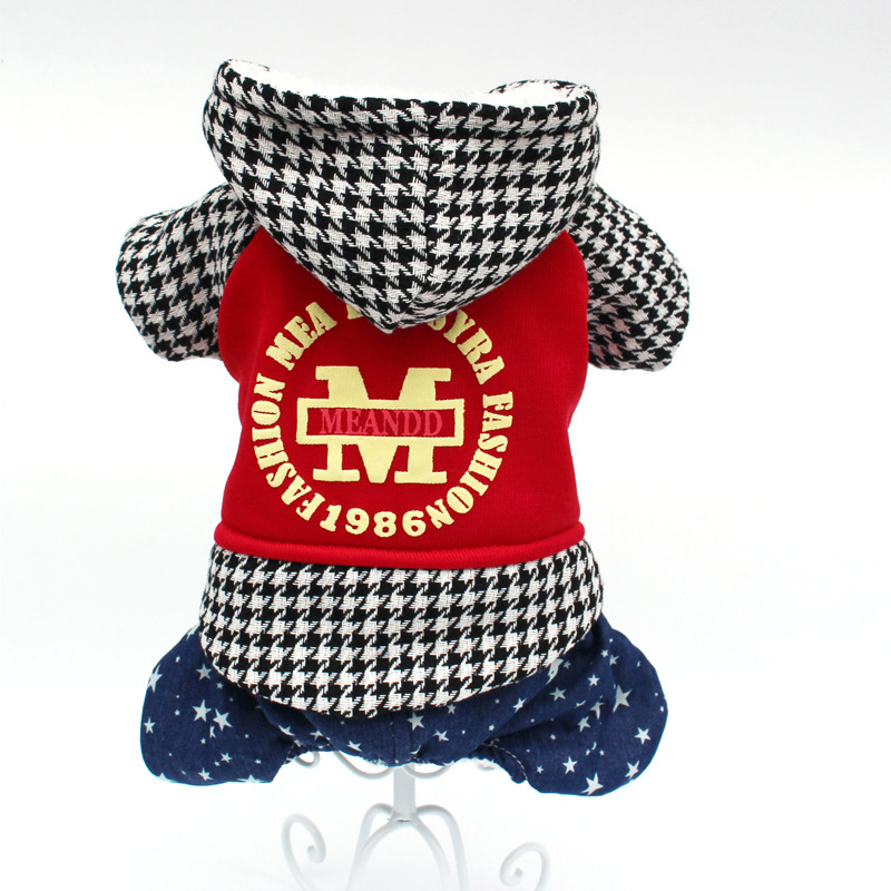 2018 Autumn and Winter Dog Clothes Fleece-Lined Pet Clothing Cat Sweater Black and White Plaid Thickened Four-Leg Cotton-Padded Clothes Supplies